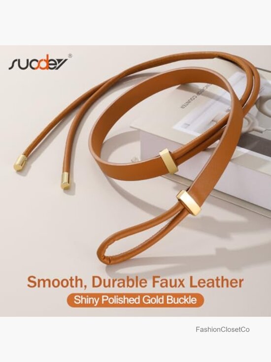 Women Faux Leather Knotted Thin Waist Belt for Dresses Jeans Pants